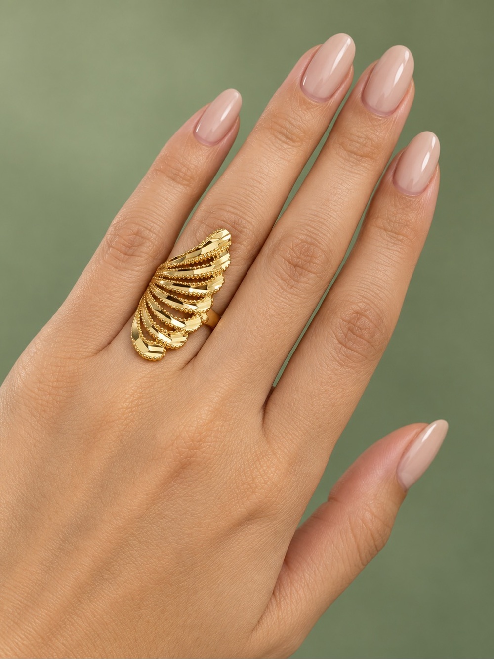 Gold Sculpted Fan Ring - Women Jewelry
